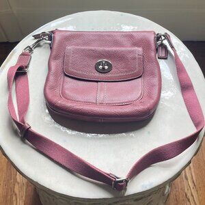 Coach Rose Pink Leather Crossbody Bag With Cotton Strap